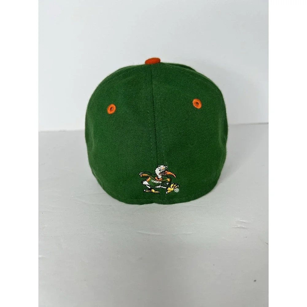 Miami Hurricanes The U Baseball New Era Concealer 7 Fitted Cap Hat Green‎ Orange